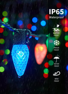C9 LED Christmas Lights Outdoor, 15LED RGB Smart Christmas Tree Lights Music Sync DIY APP Controlled, Waterproof Connectable C9 String Lights for House Indoor Patio Xmas Decoration