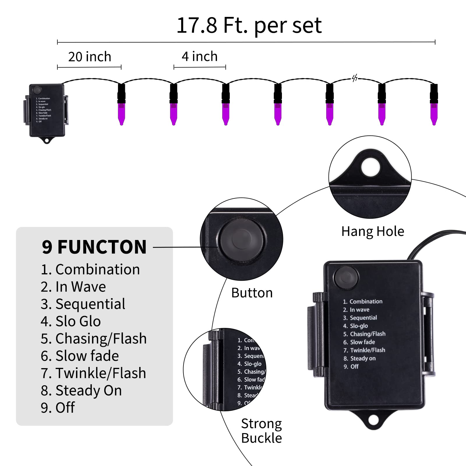 2 x 18 Feet / 50 LED / Purple / Black Wire