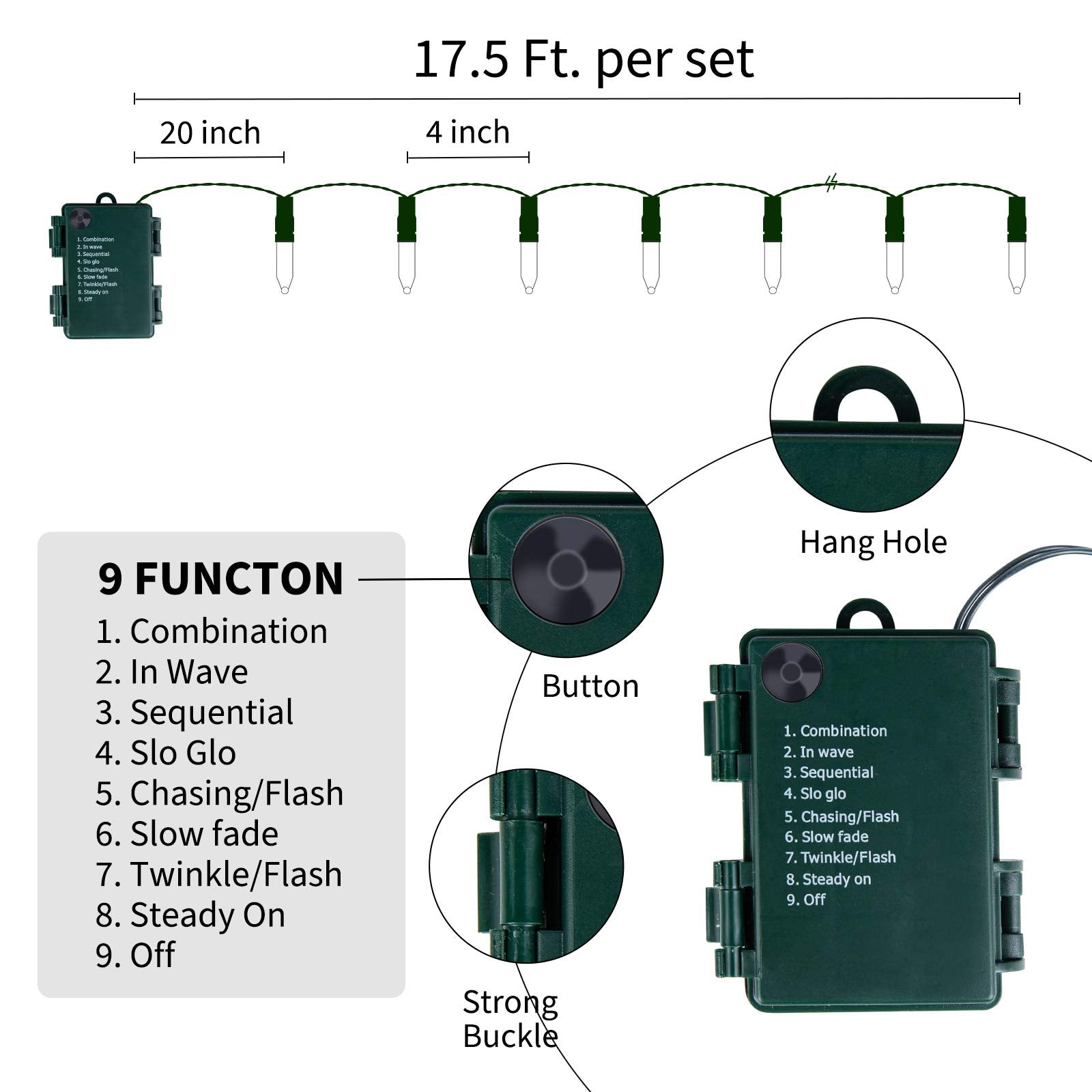 2 x 18 Feet / 50 LED / Warm White / Green Wire