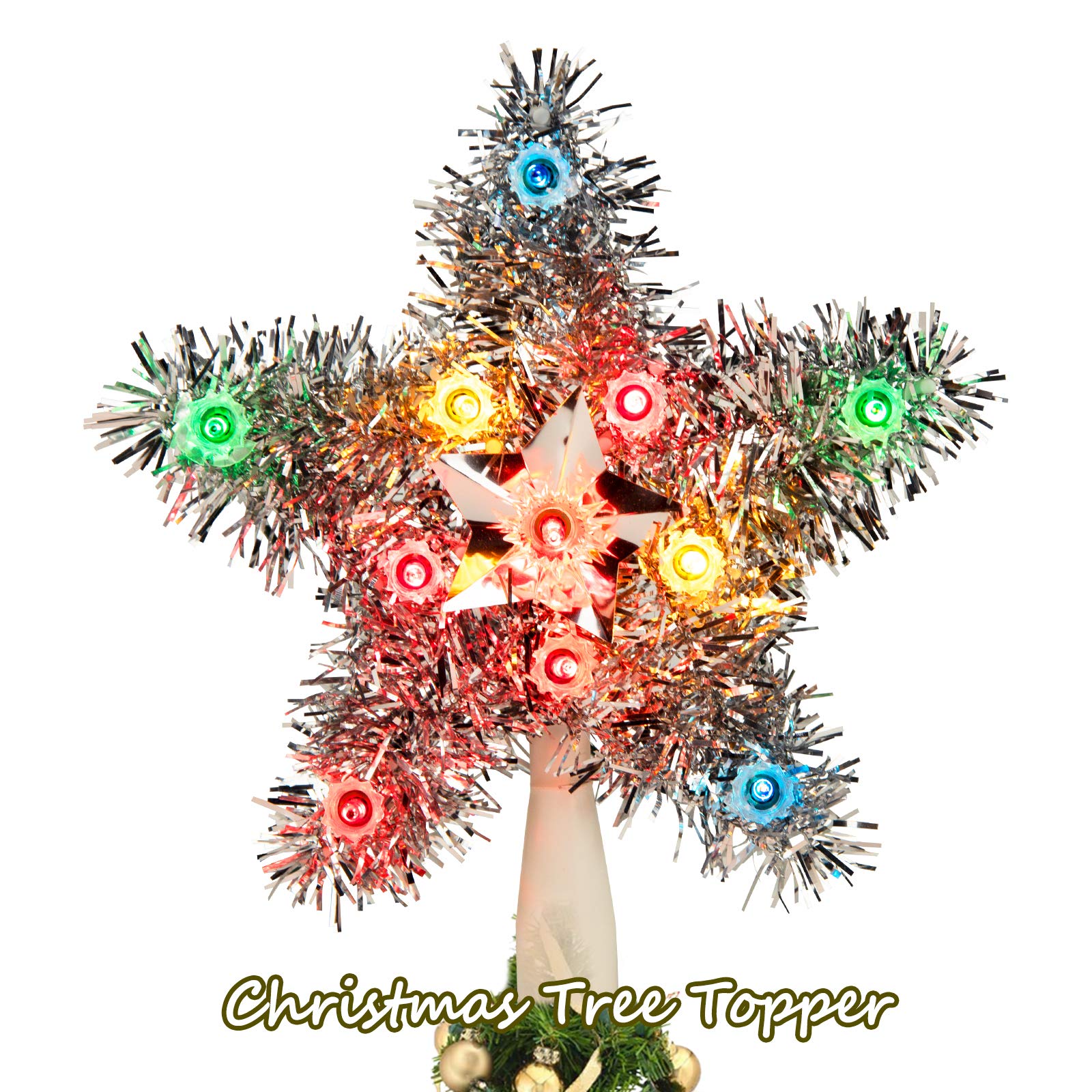 9 Inches / 10 Bulbs / Multicolor Tinsel Star