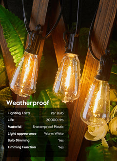 Solar ST38 Vintage LED Bulb String Lights, 3 Modes