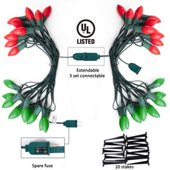1 x 25.7 Feet / 20 ClearBulbs / Ceramic Red and Green