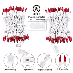 1 x 25 Feet / 100 Bulbs / Red / White Wire