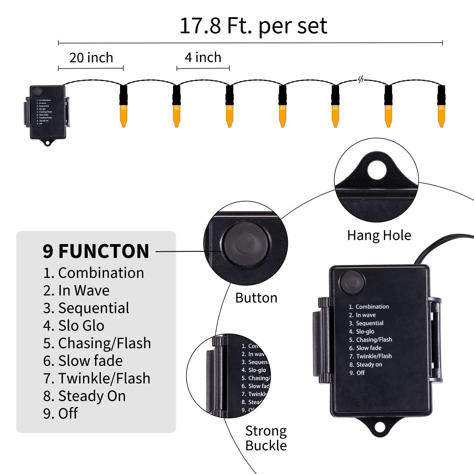 2 x 18 Feet / 50 LED / Orange / Black Wire