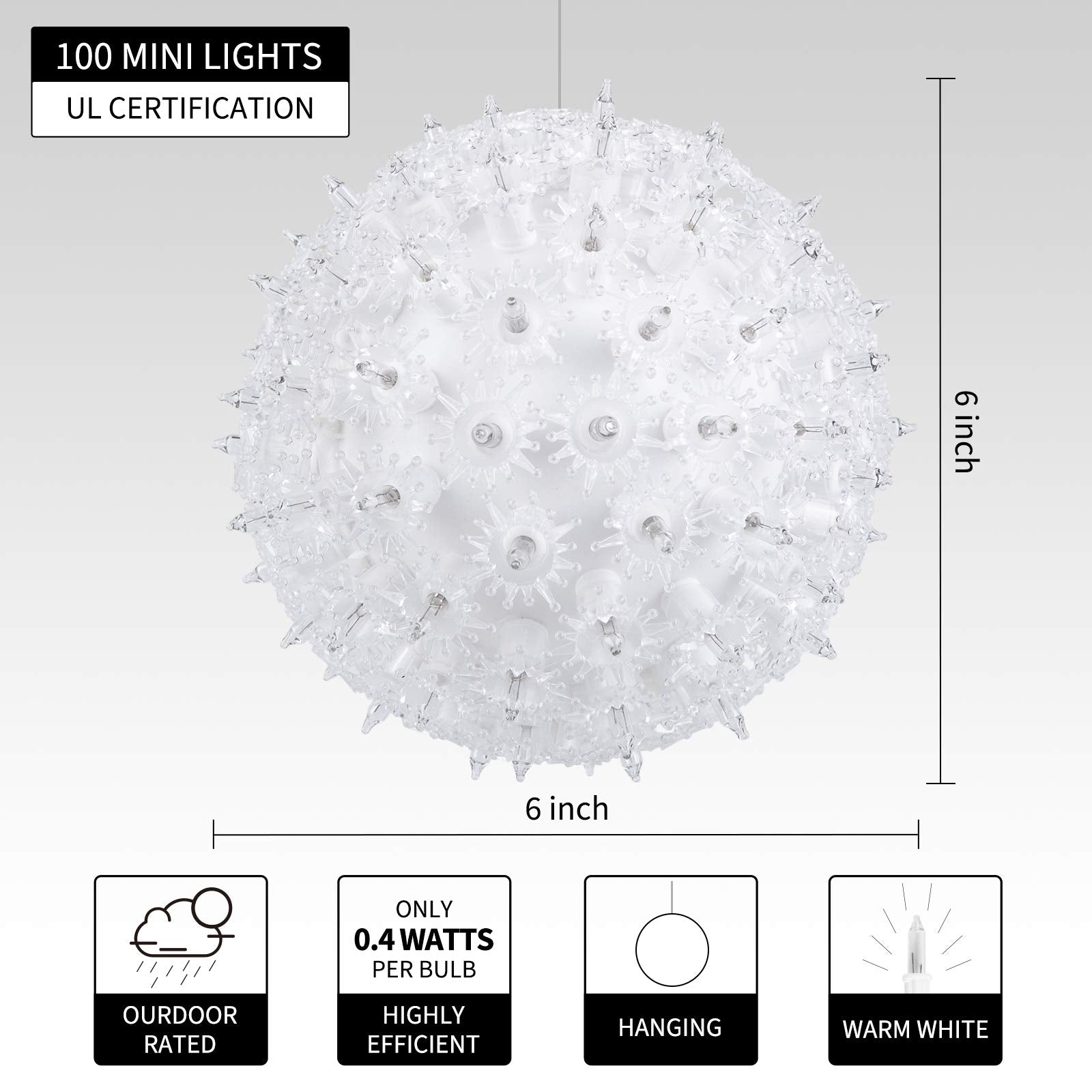 1 x 6 Inches / 100 Bulbs / Warm White