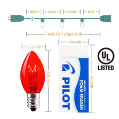 25 Feet / 25 Frosted Multicolor Bulbs / Green Wire