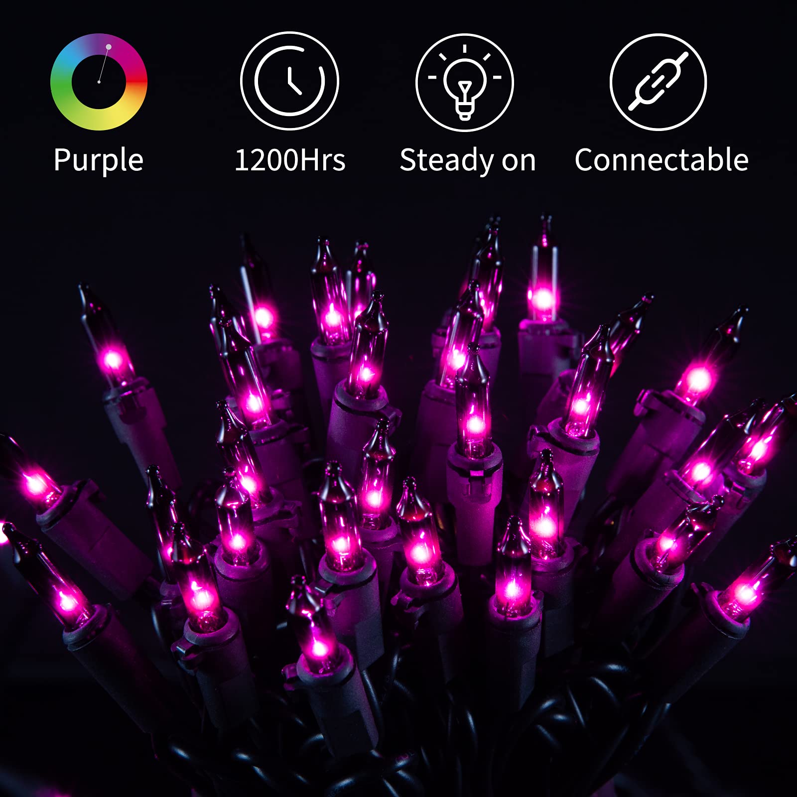 2 x 25 Feet / 100 Bulbs / Clear Purple