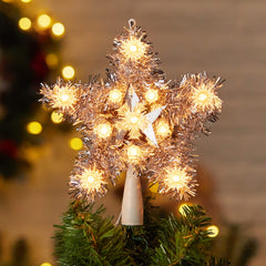 9 Inches / 10 Bulbs / Silver Tinsel Star