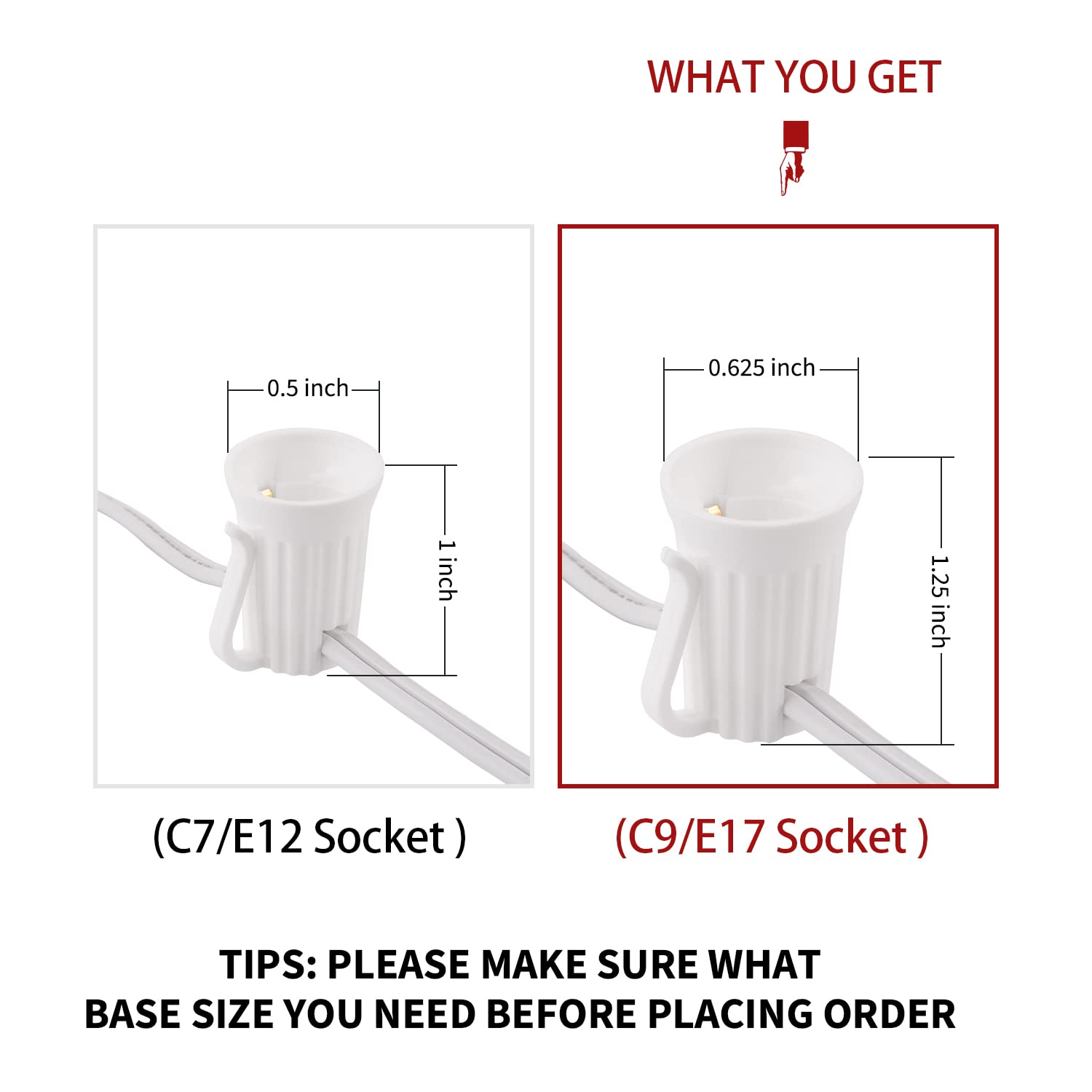 1 x 100 Feet / 100 Sockets / White Wire