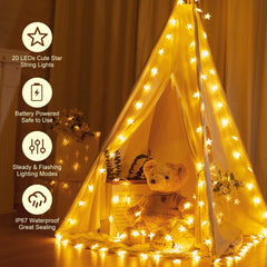 17 ft 50 LED Battery Operated Star String Lights, Warm White