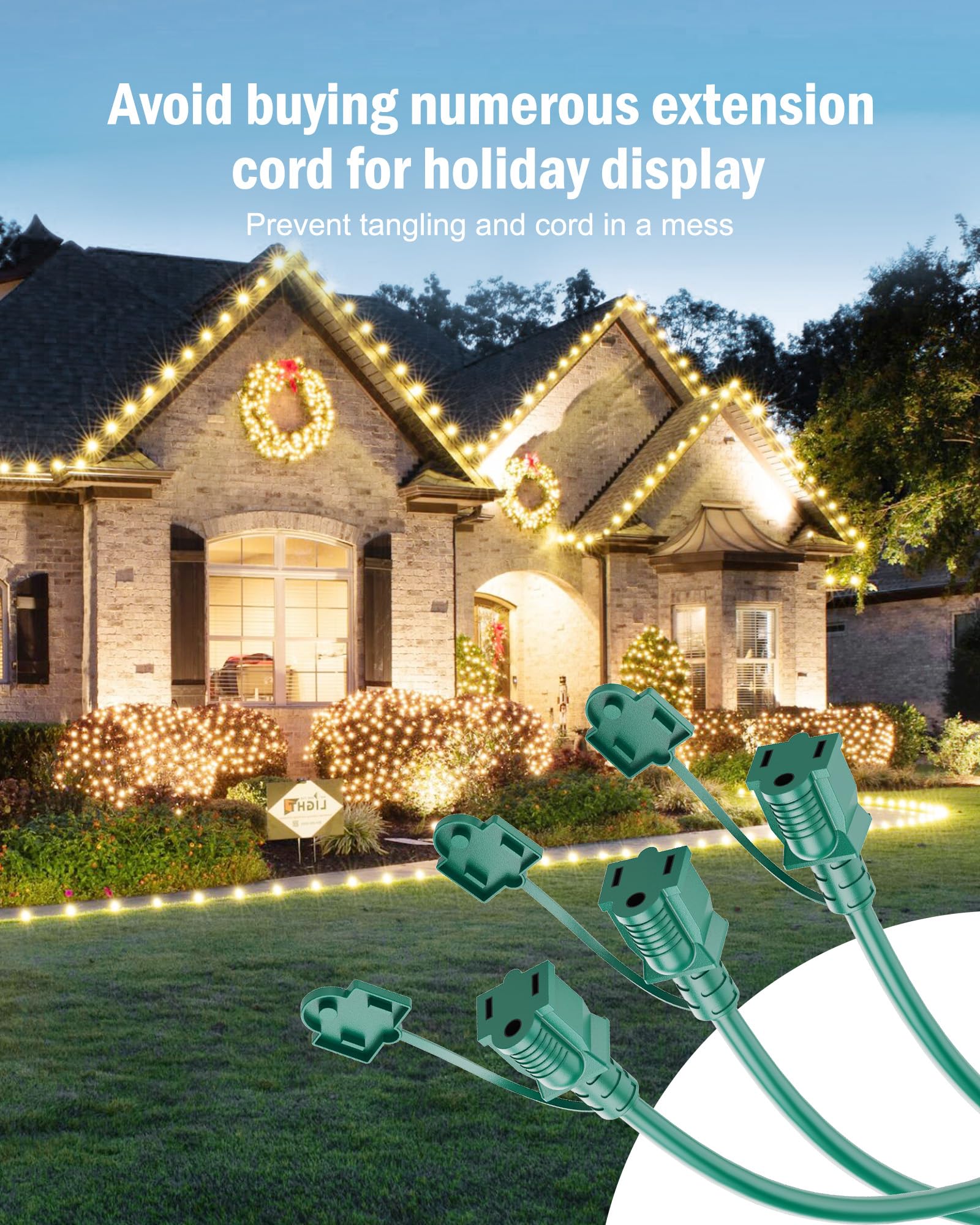 30 FT / 3 Outlets / Green