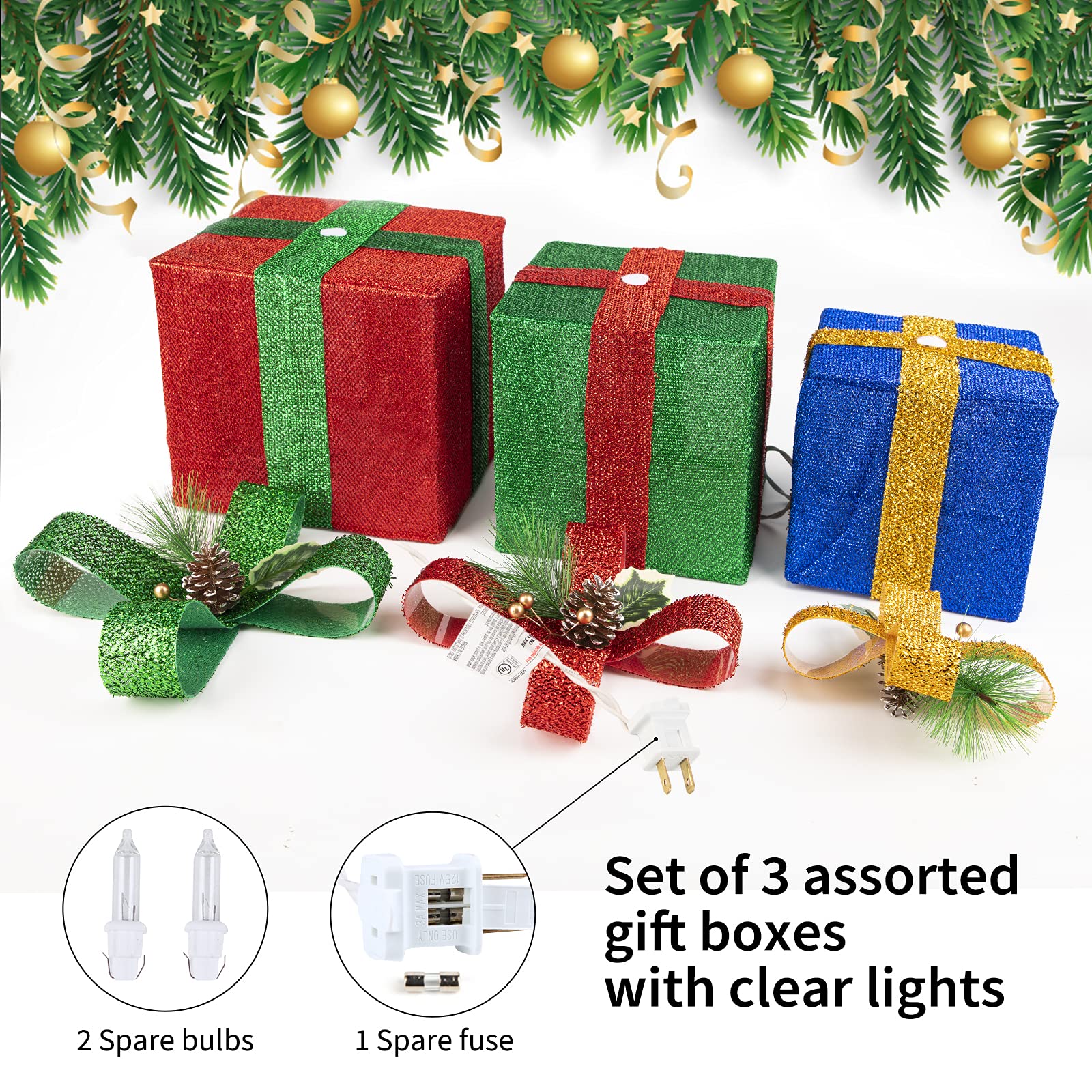 Christmas Lighted Gift Boxes, Set of 3