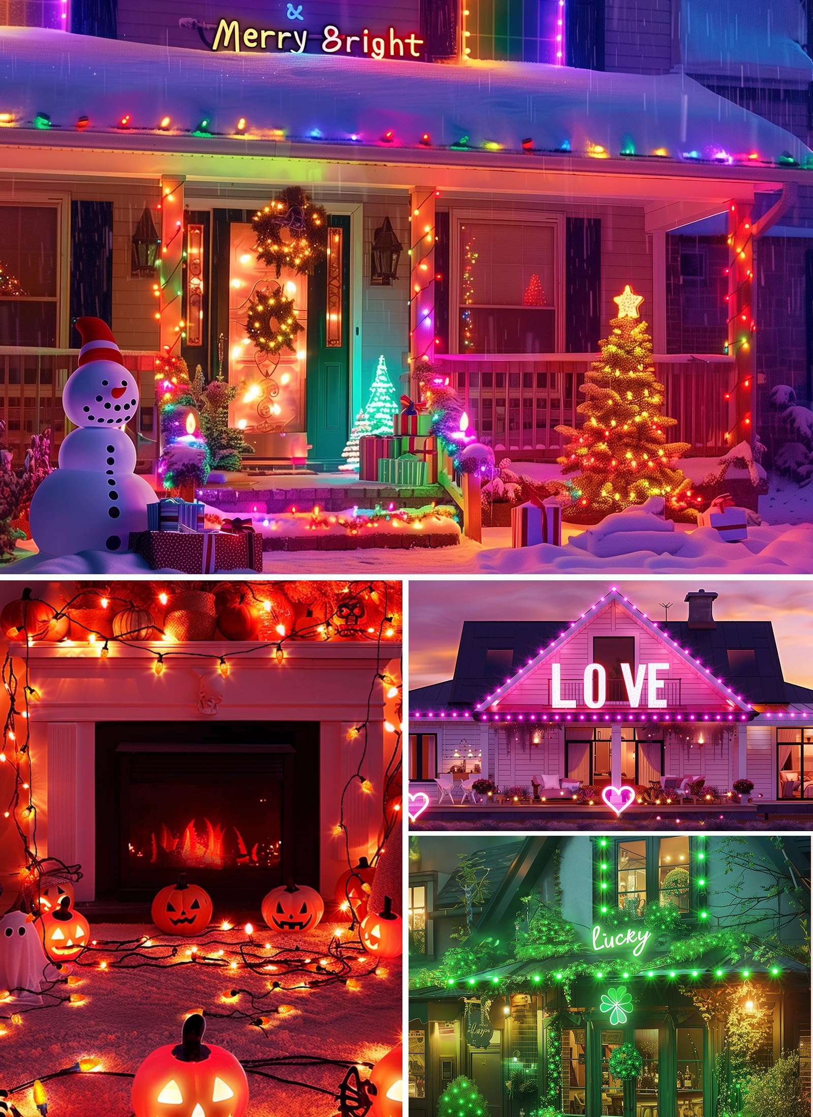 C9 LED Christmas Lights Outdoor, 15LED RGB Smart Christmas Tree Lights Music Sync DIY APP Controlled, Waterproof Connectable C9 String Lights for House Indoor Patio Xmas Decoration