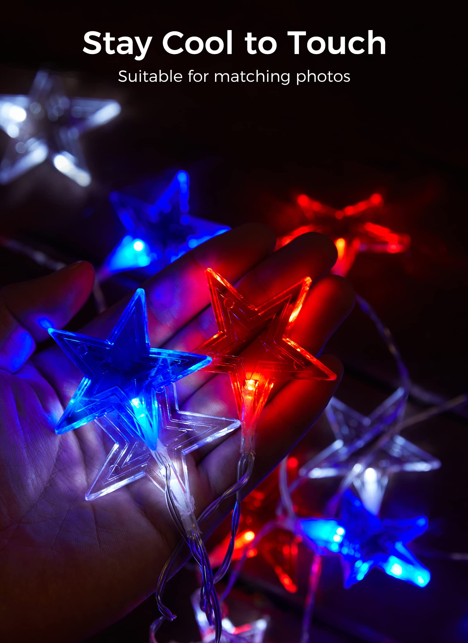 Star String Lights, AA Battery operated, Independence Day