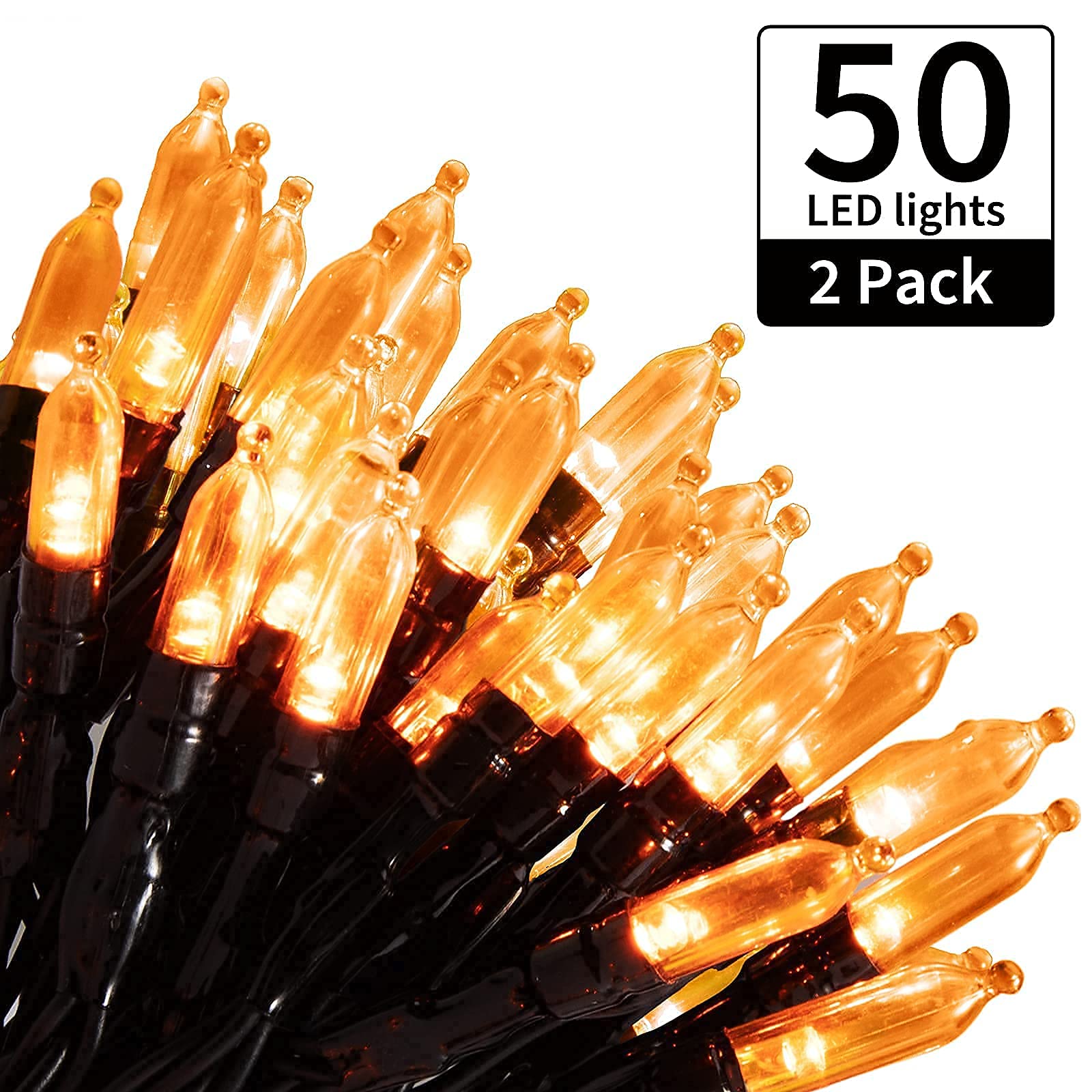 2 x 18 Feet / 50 LED / Orange / Black Wire