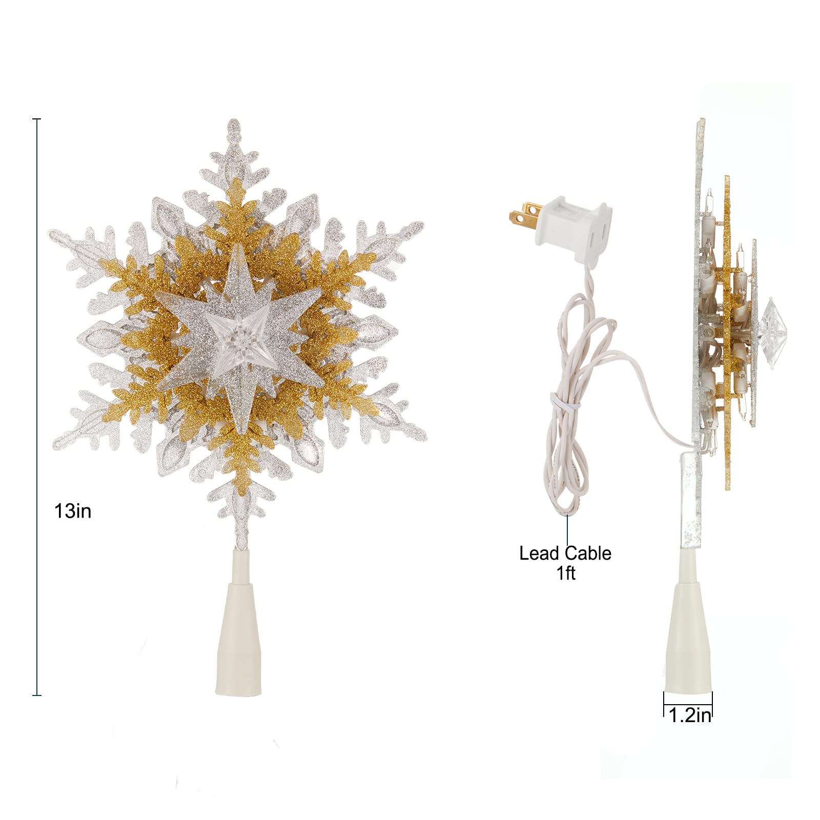 13 Inches / 20 Bulbs / Golden Silver Snowflake