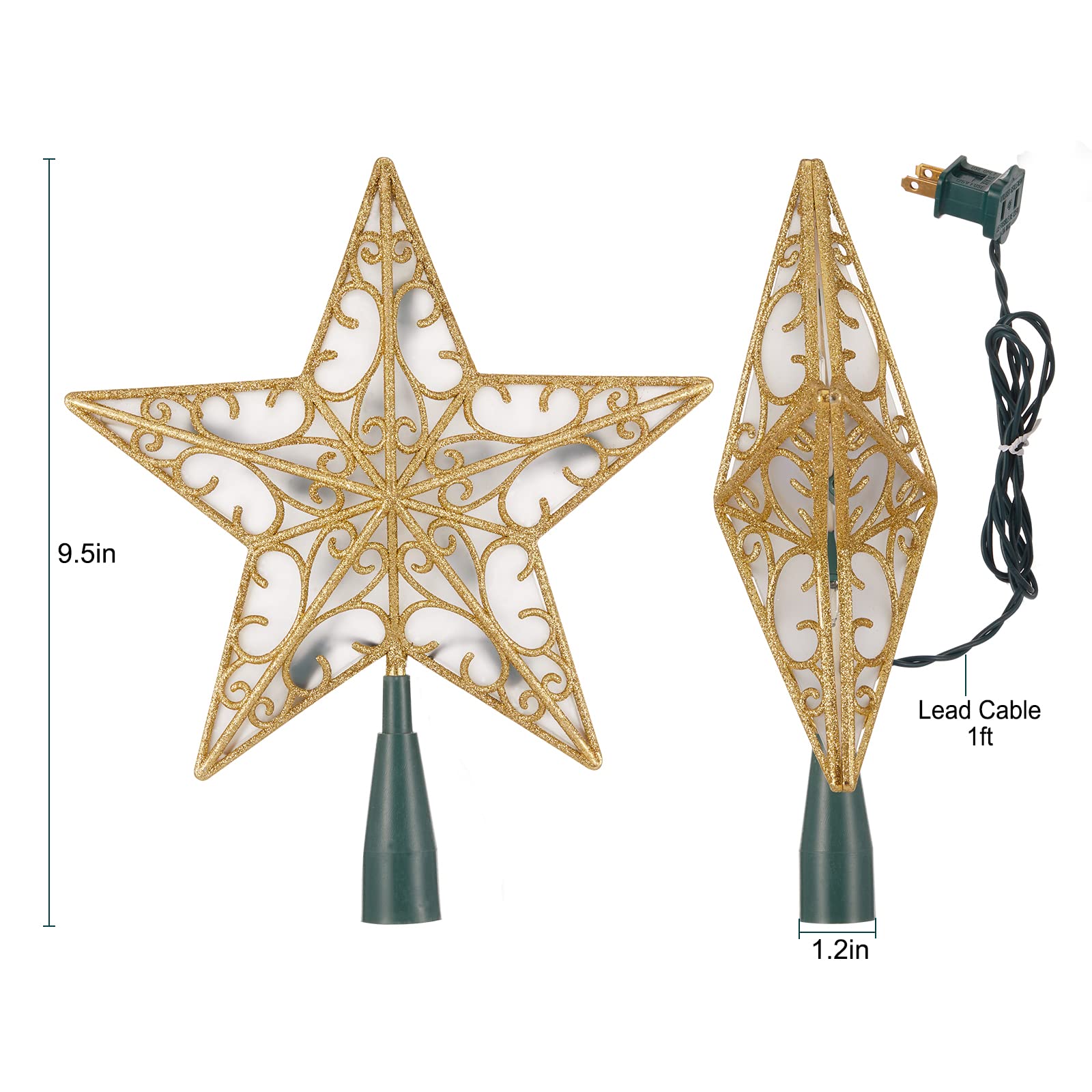 9.5 Inches / 10 Bulbs / Golden Metal Star