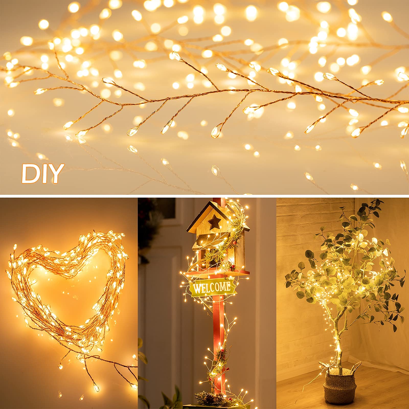 1 x 10 Feet / 200 LED / Warm White / Copper Wire