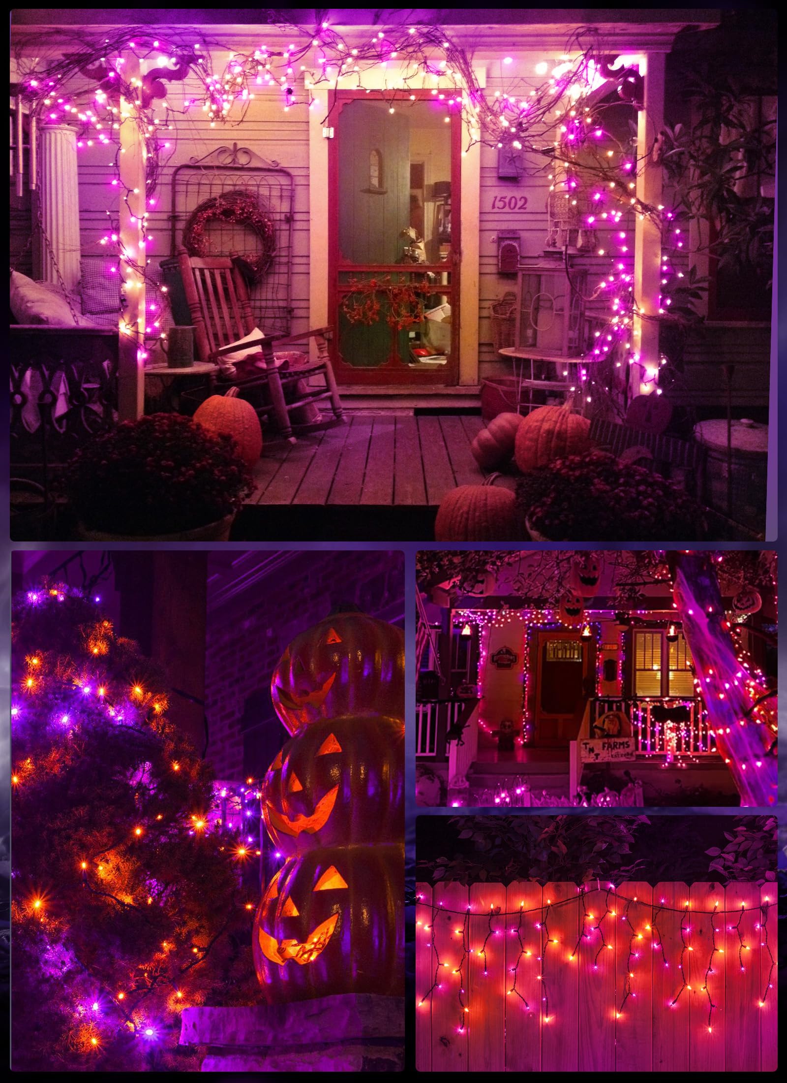 Mini Lights, Incandescent Bulbs on Black Wire, Orange & Purple