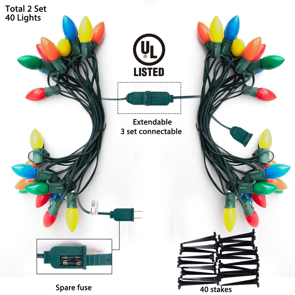 2 x 25.7 Feet / 20 ClearBulbs / Ceramic Multicolor