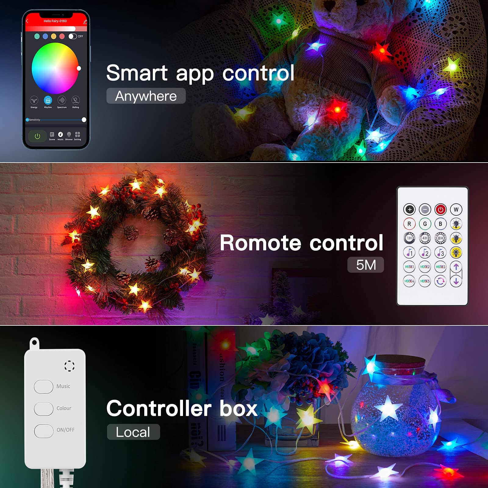 Smart Star String Lights, 11 Lighting Modes, Color Changing