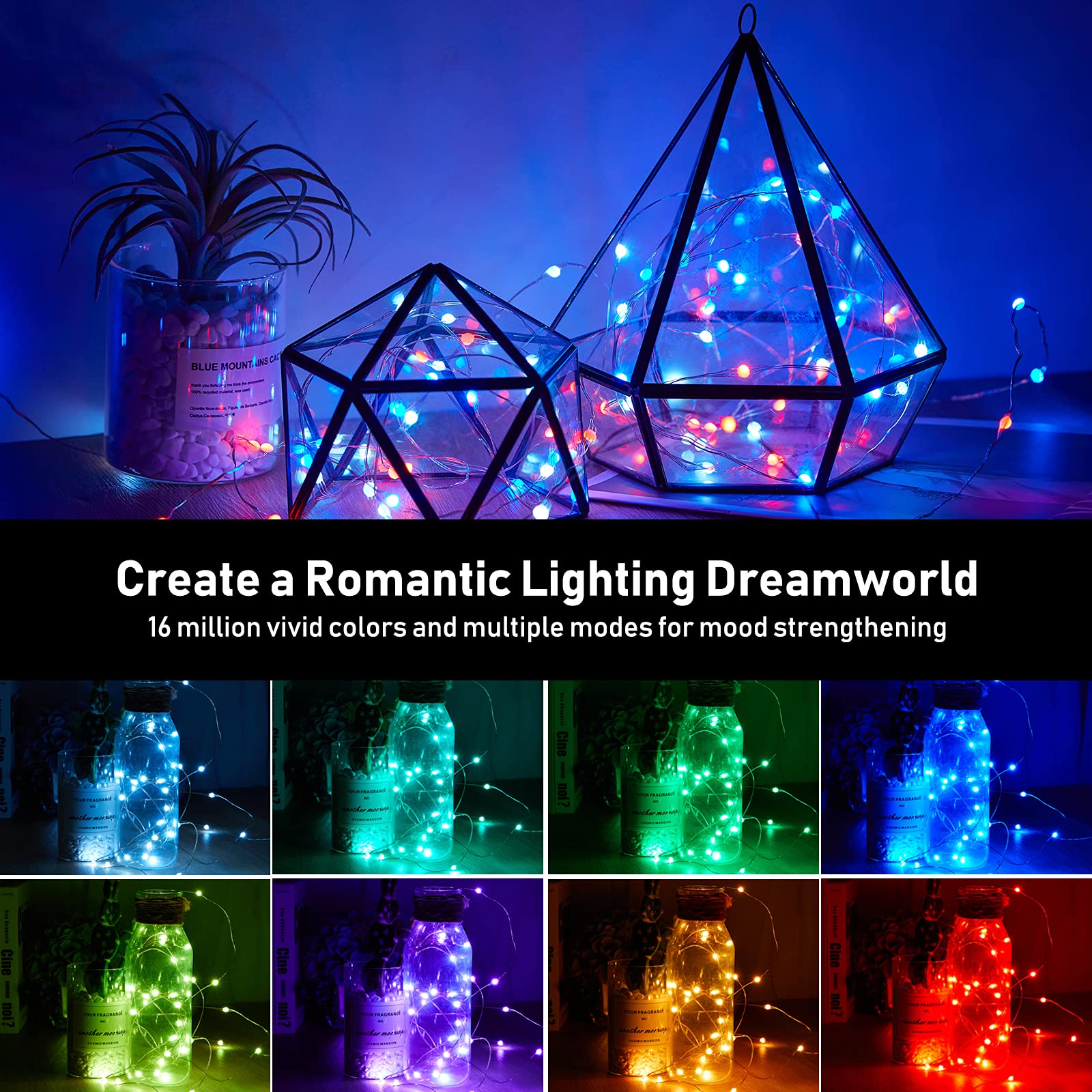 Smart Color Changing Fairy Lights with Remote, Music Sync and App Controlled