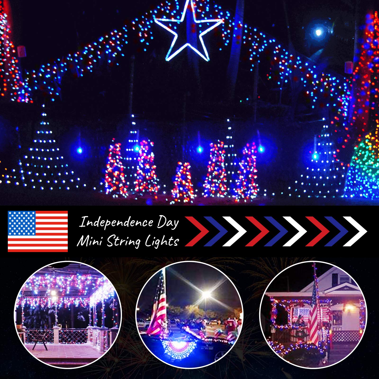 1 x 25 Feet / 100 Bulbs / Red White and Blue