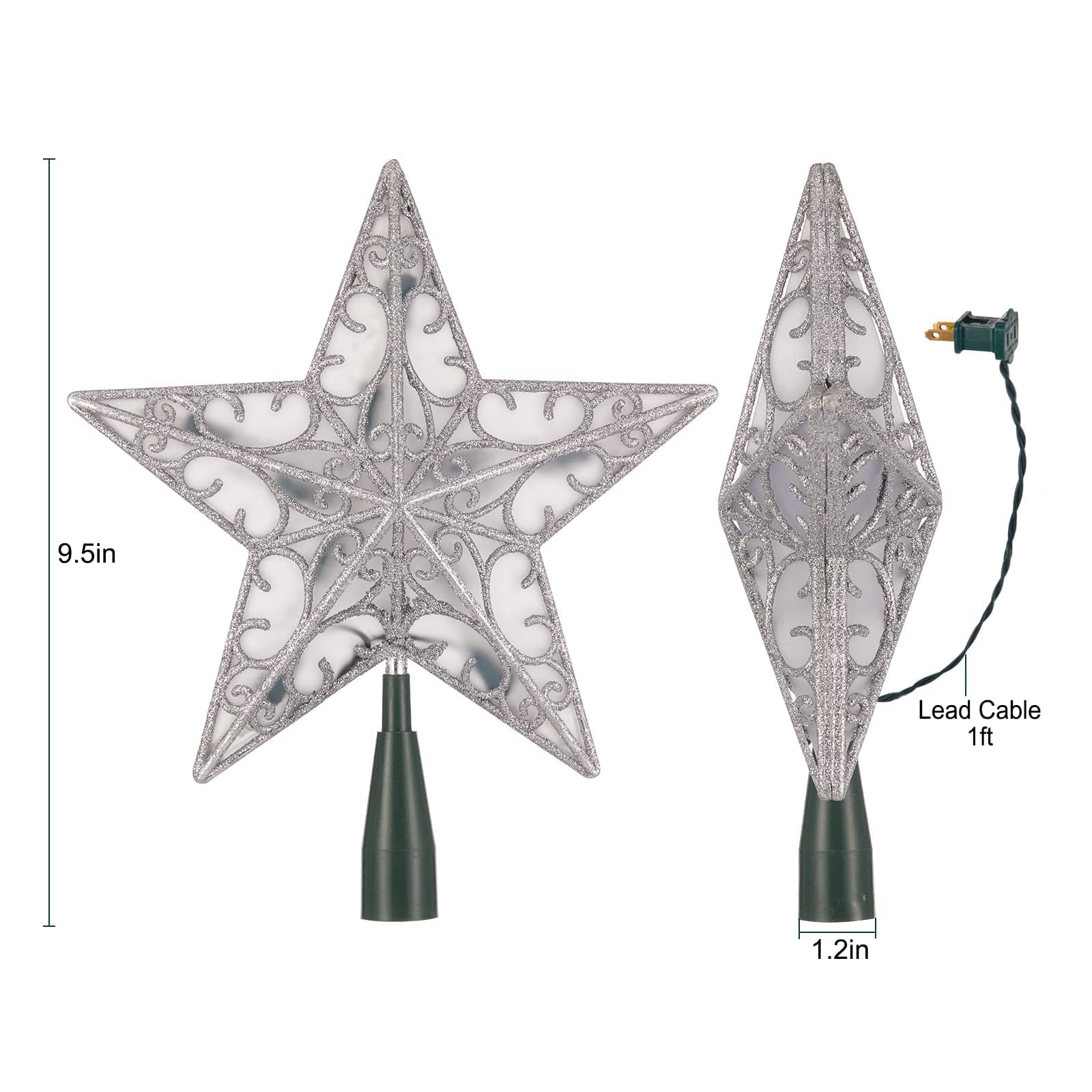 9.5 Inches / 10 Bulbs / Silver Metal Star