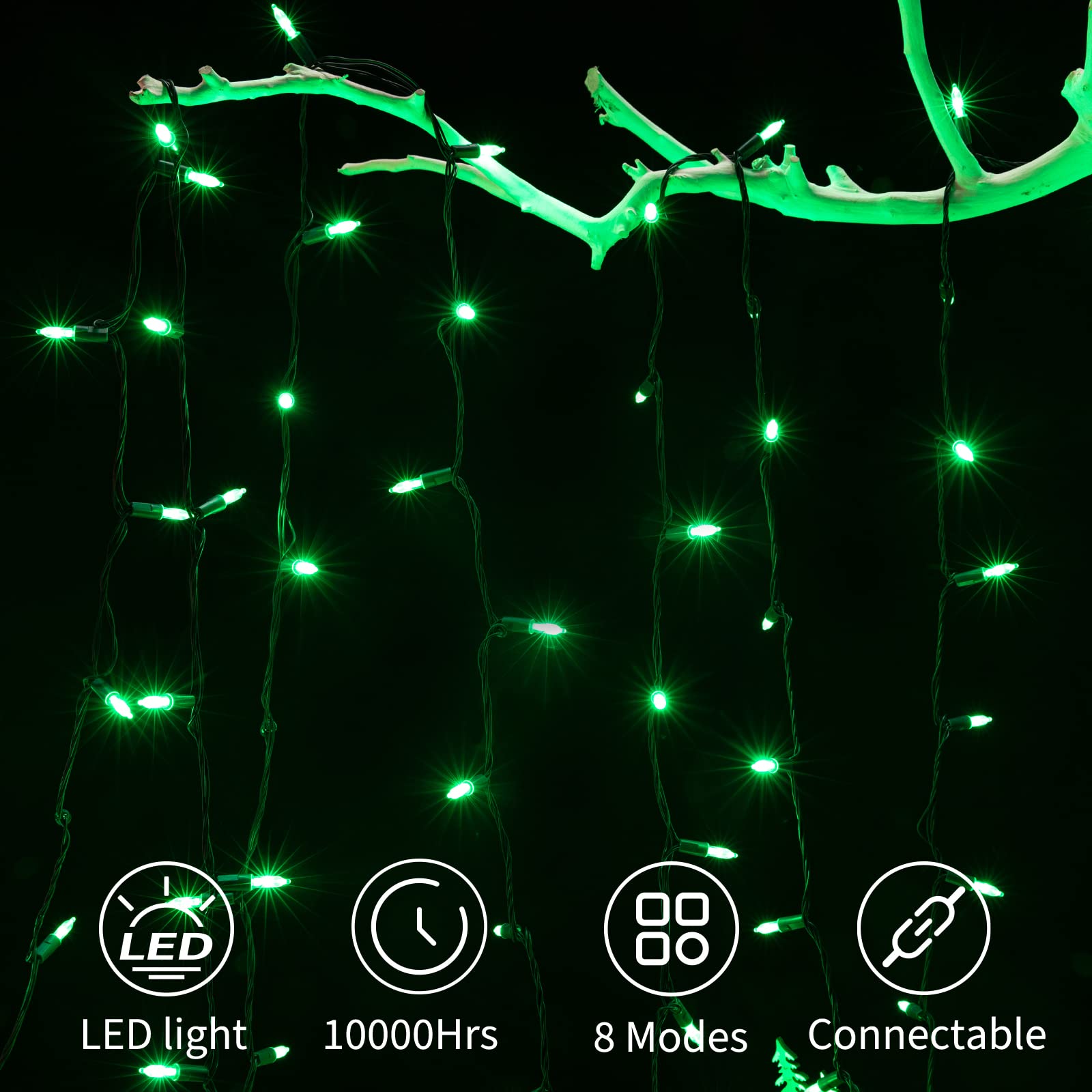 39 Feet / 100 LED / Green / Green Wire
