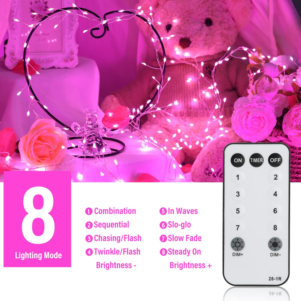 1 x 10 Feet / 200 LED / Pink / Silver Wire