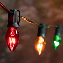 25 Feet / 25 Frosted Multicolor Bulbs / Green Wire