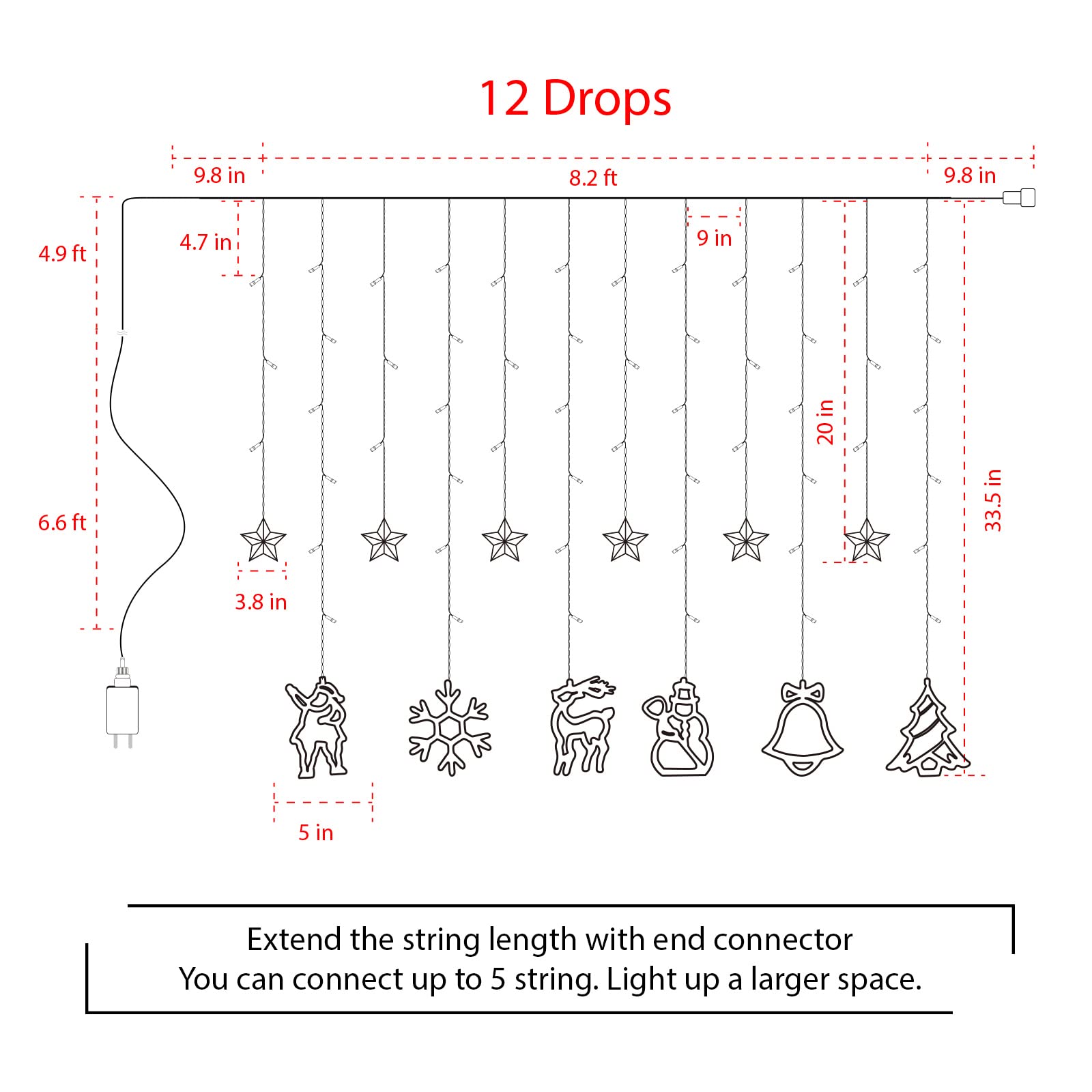 Christmas Twinkle Fairy Lights with Adapter & Remote, 8 Modes