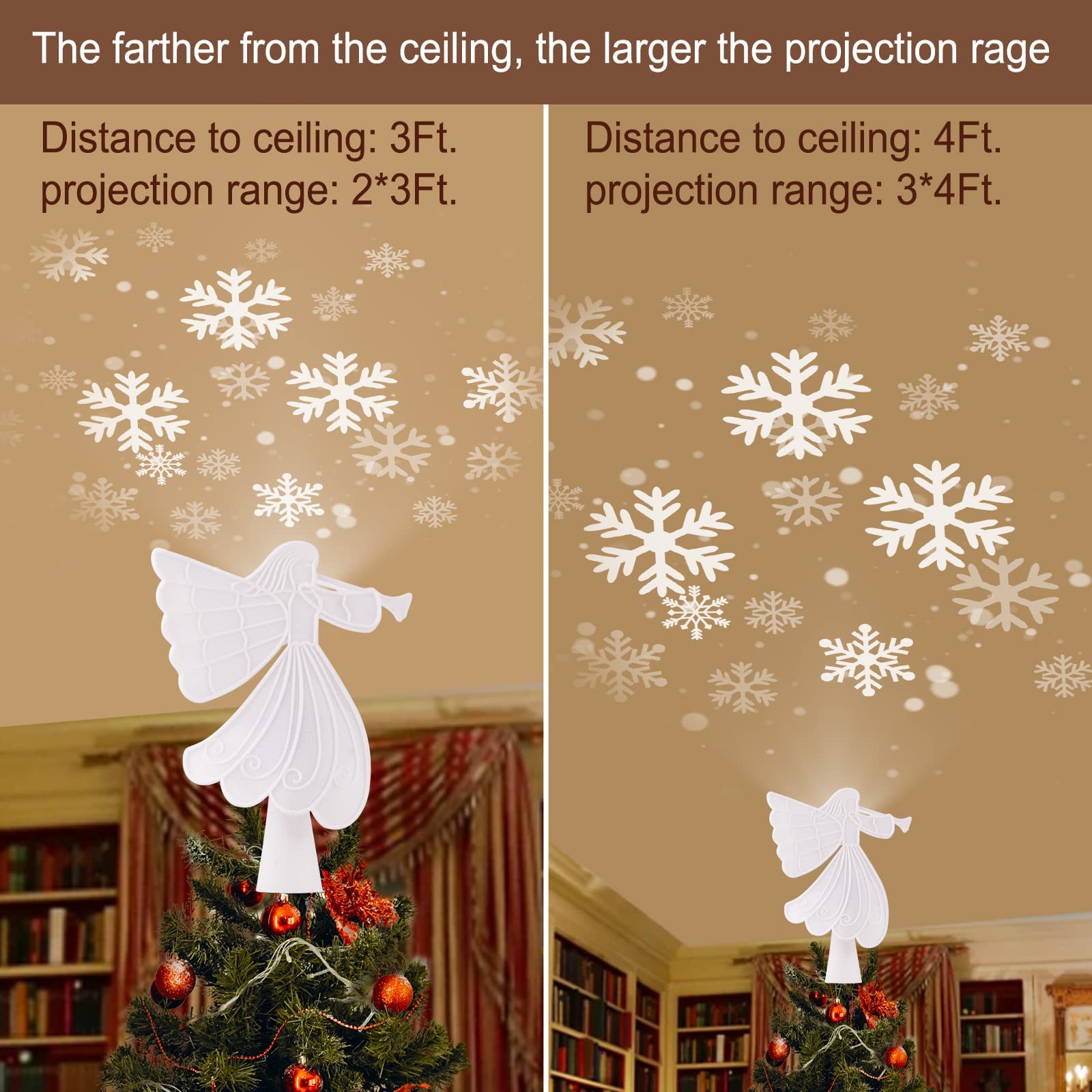 10.4 Inches / White Angel Topper / Snowflake Projection
