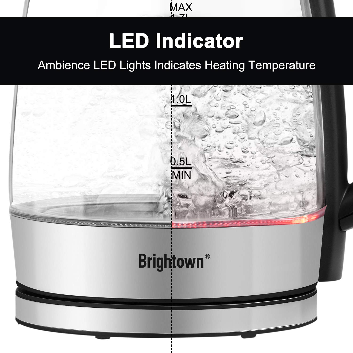 Electric Kettle Temperature Control Glass Hot Water Boiler, 1.7L –  Brightown Decor