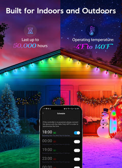 C9 LED Christmas Lights Outdoor, 15LED RGB Smart Christmas Tree Lights Music Sync DIY APP Controlled, Waterproof Connectable C9 String Lights for House Indoor Patio Xmas Decoration