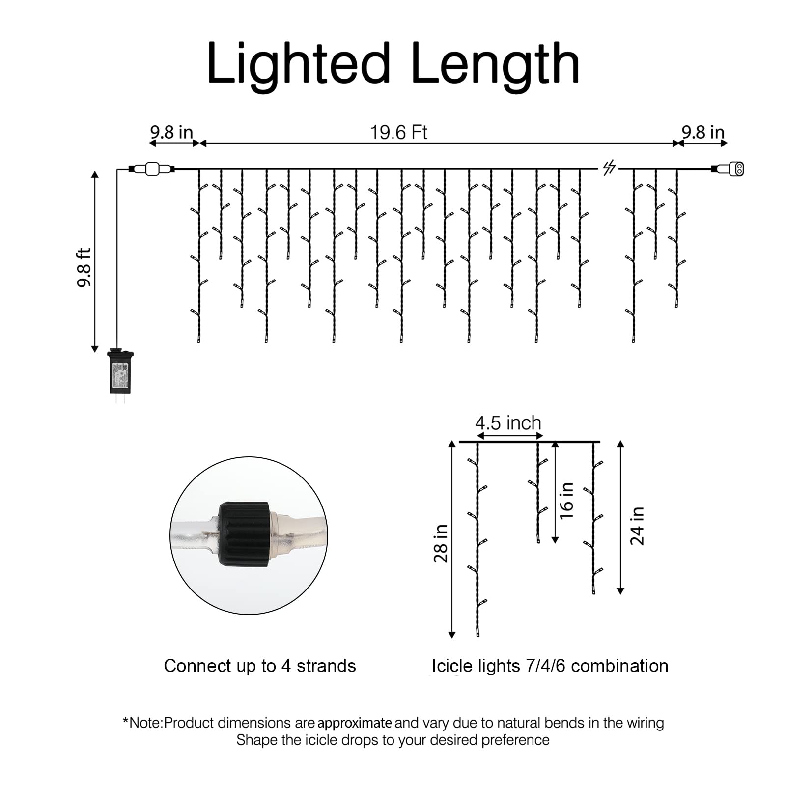 40 Feet / 108 Drops / 612 LED / Warm White and Multicolor
