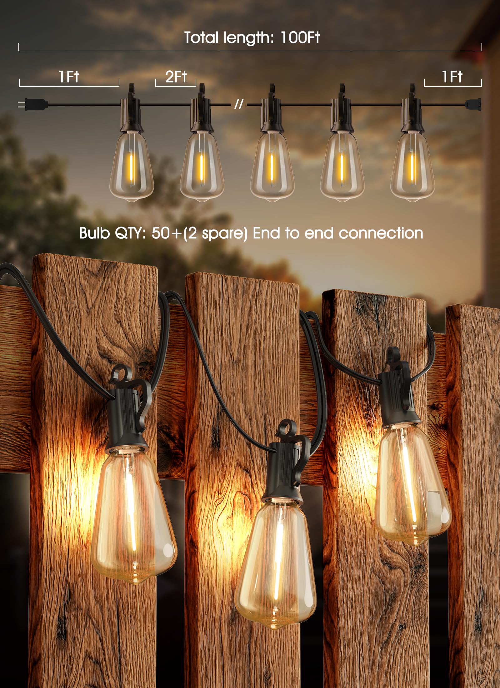 ST38 Vintage LED Bulb String Lights, 2700K