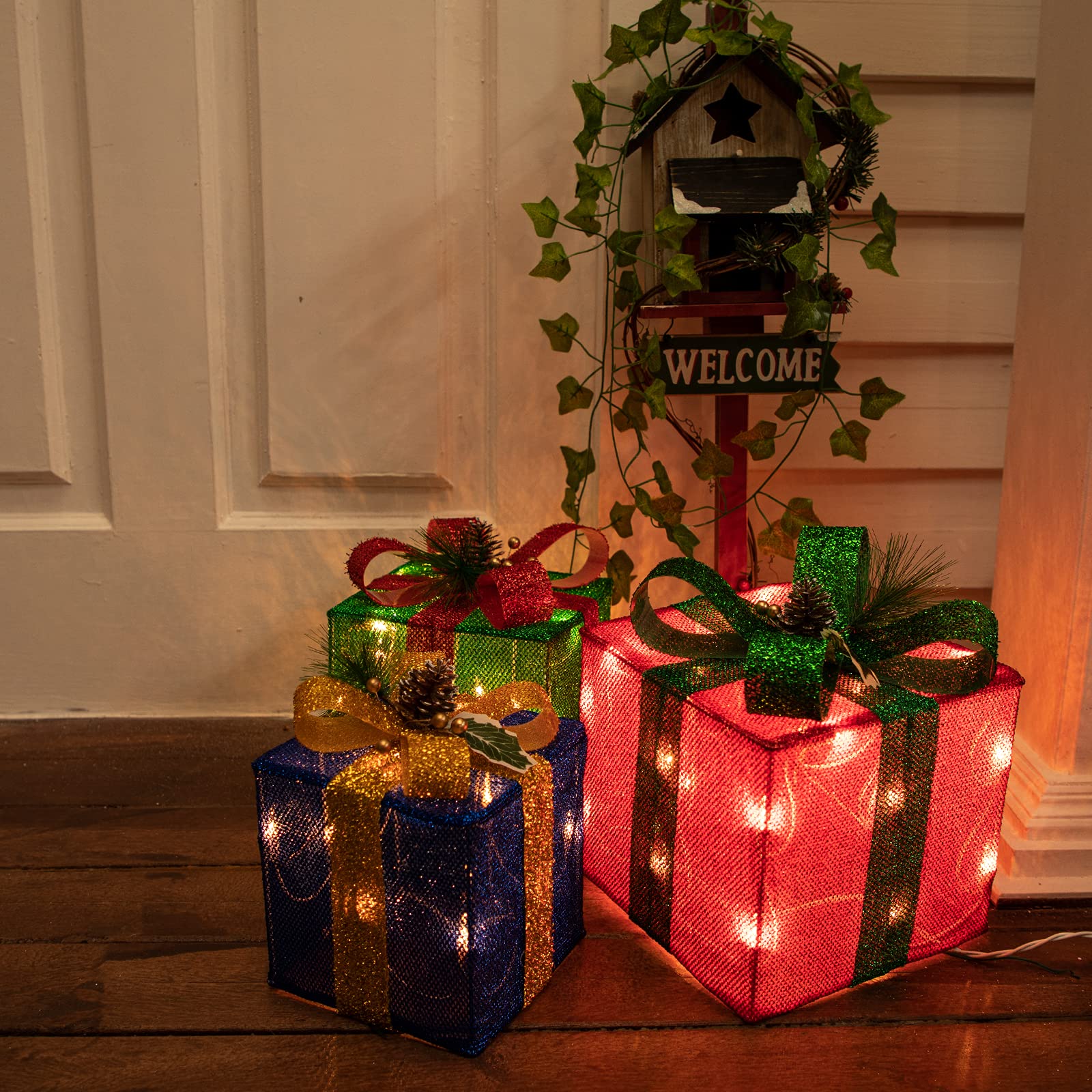 Christmas Lighted Gift Boxes, Set of 3