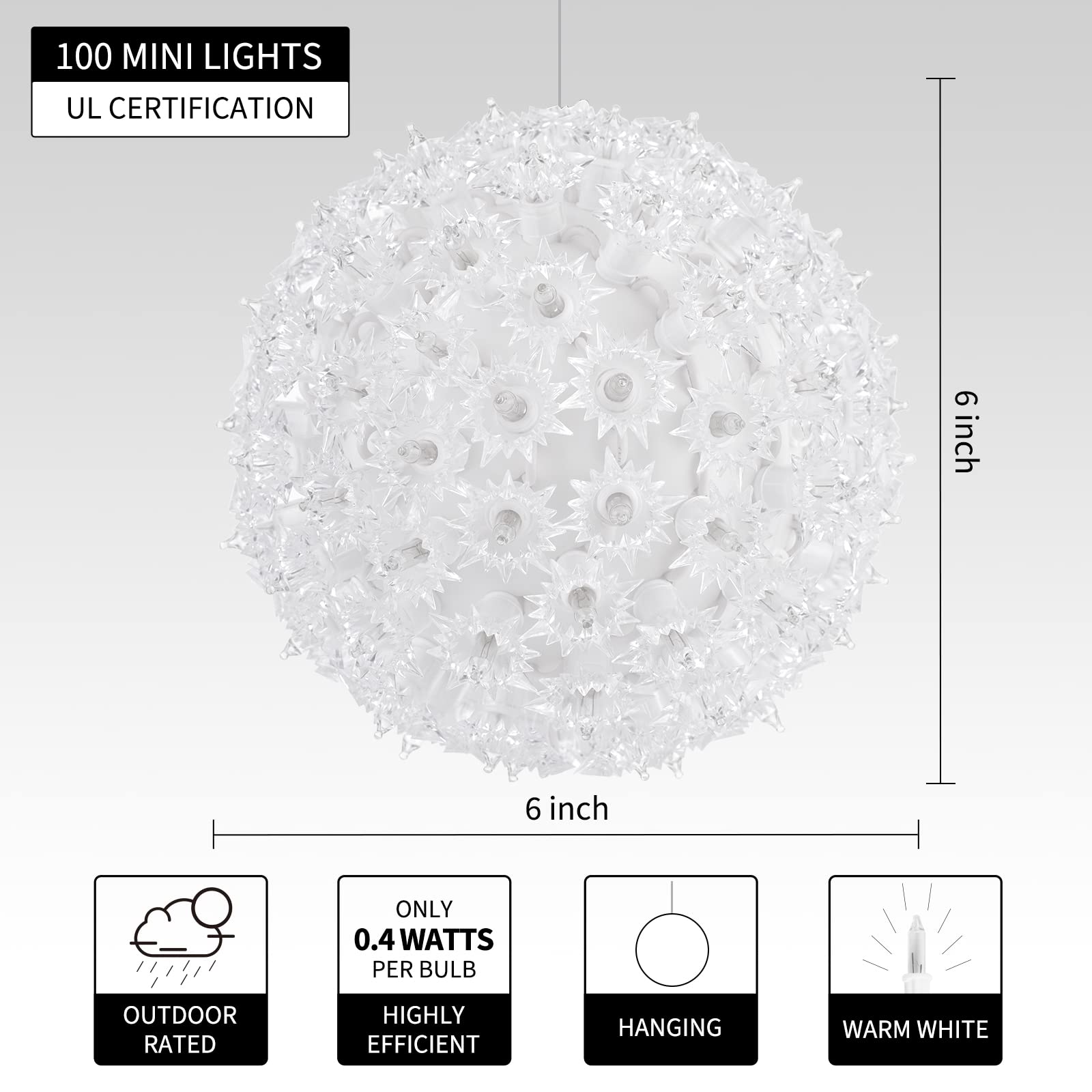 2 x 6 Inches / 100 Bulbs / Warm White