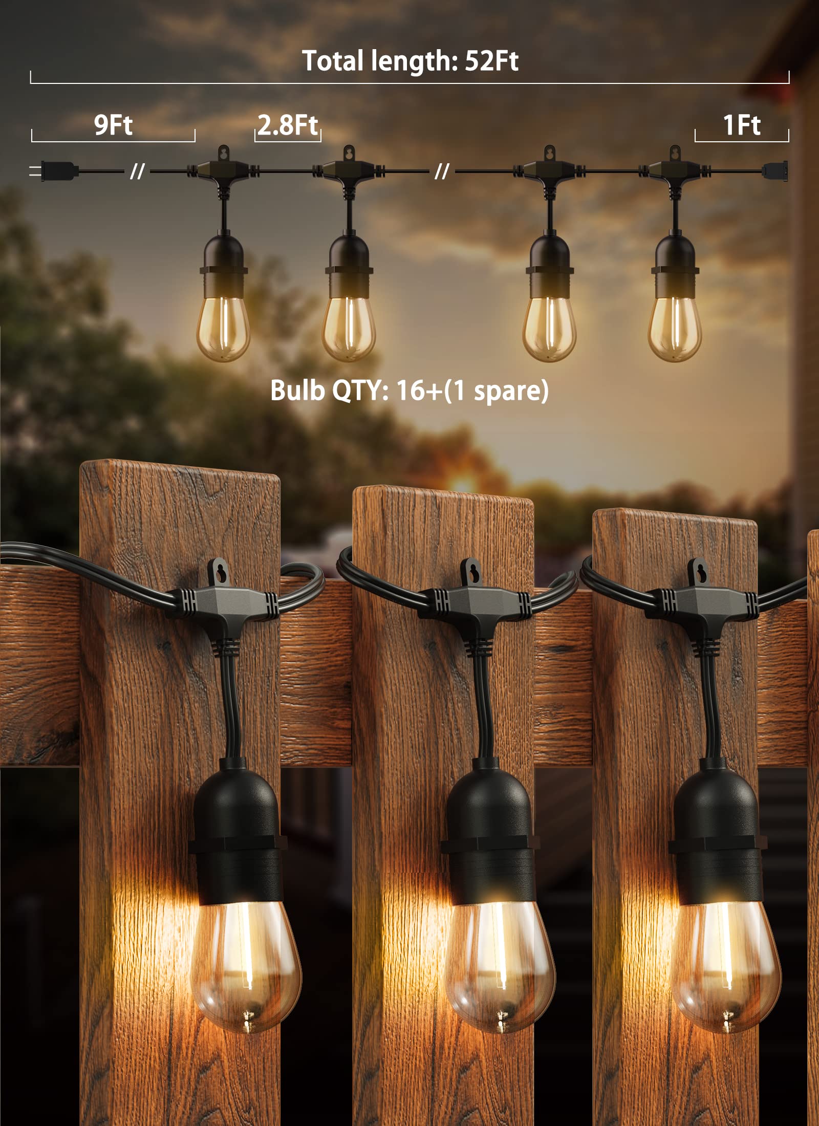 1 x 52 Feet / 16 LED / Warm White