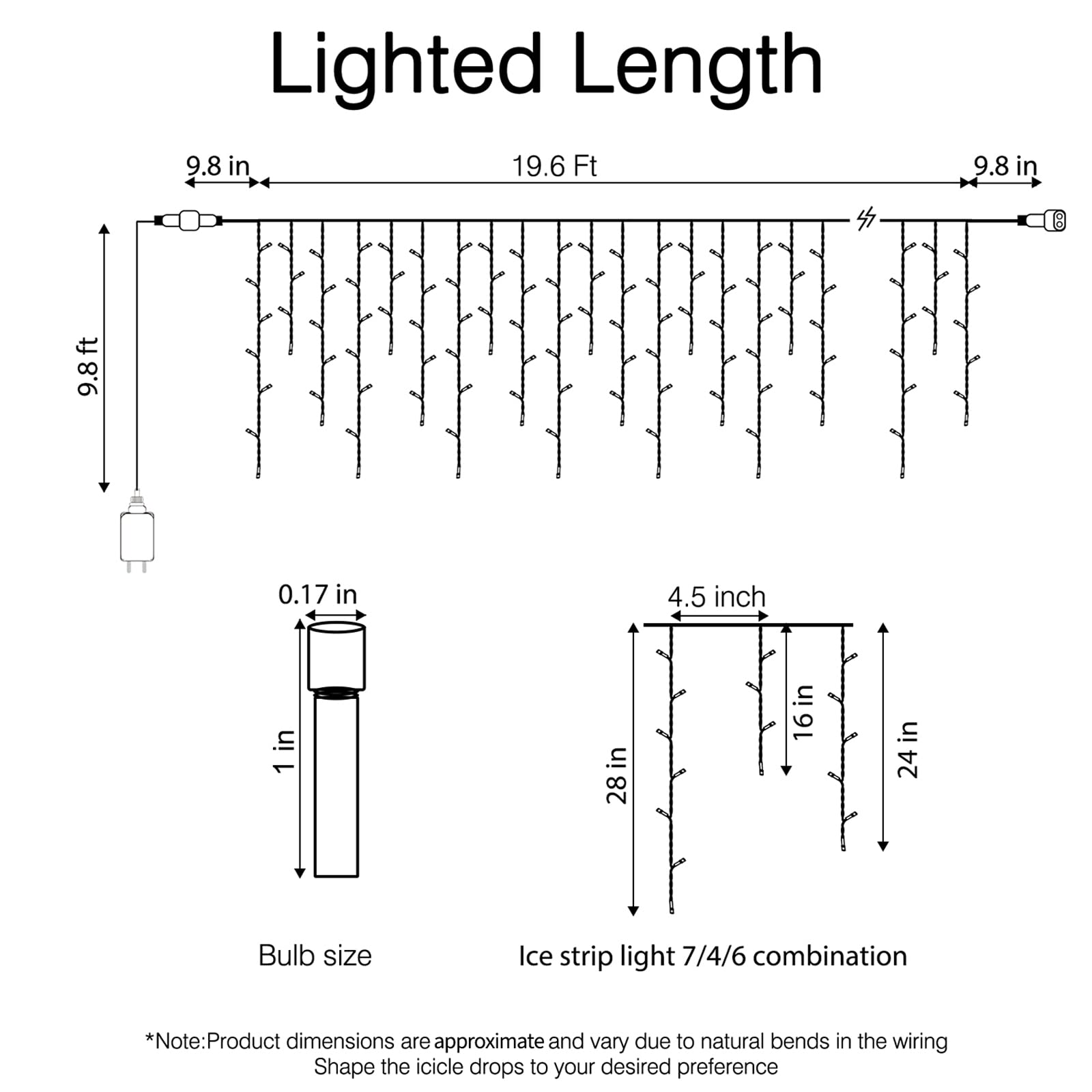19.6 Feet / 54 Drops / 306 LED / Warm White