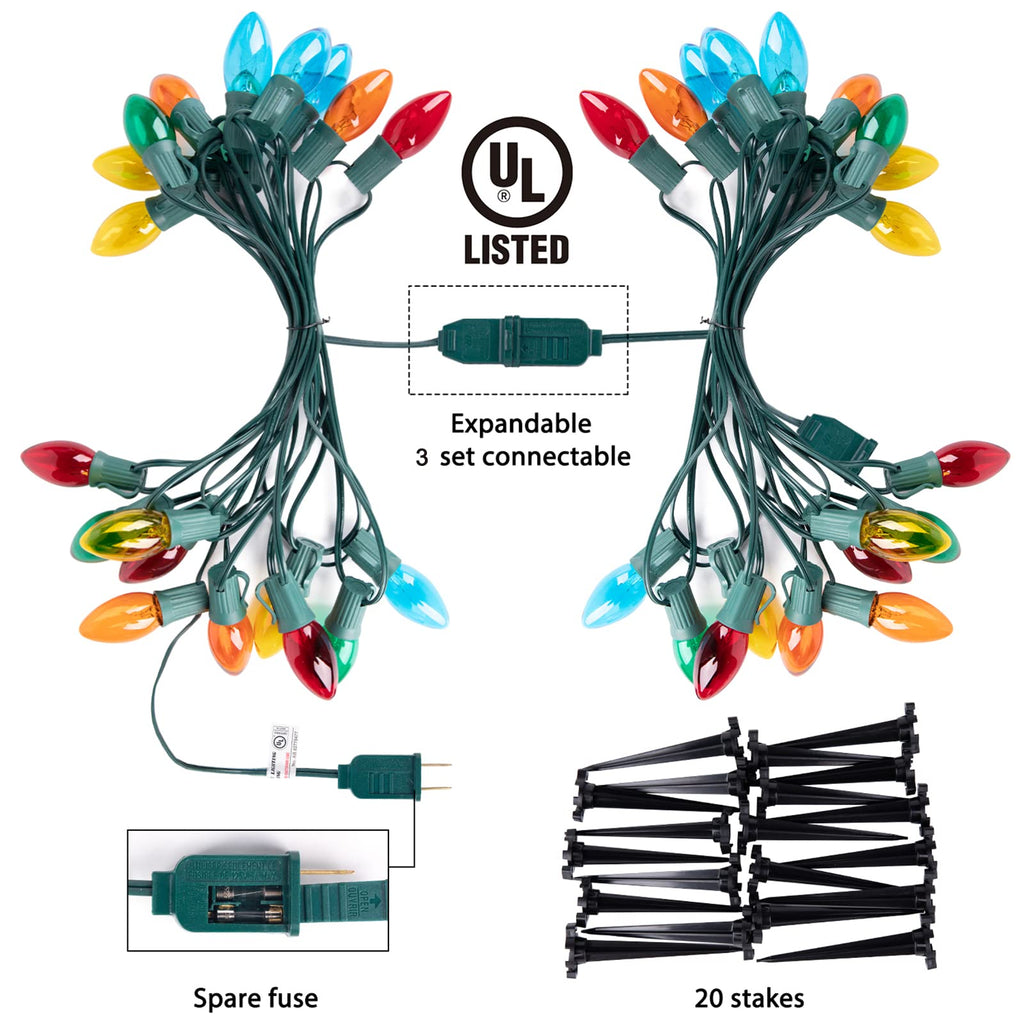 25.7 Feet / 20 ClearBulbs / Multicolor