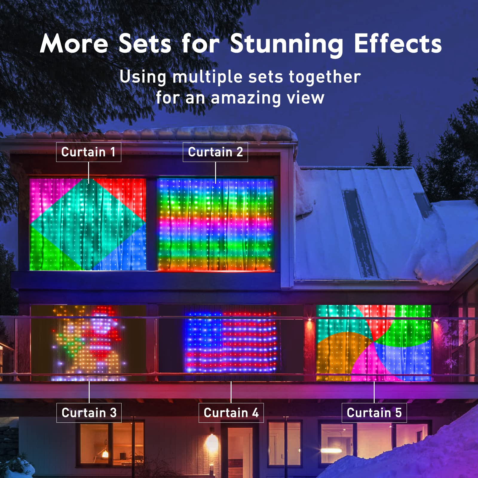 Christmas Smart Curtain Fairy Lights, Remote & Music Sync APP