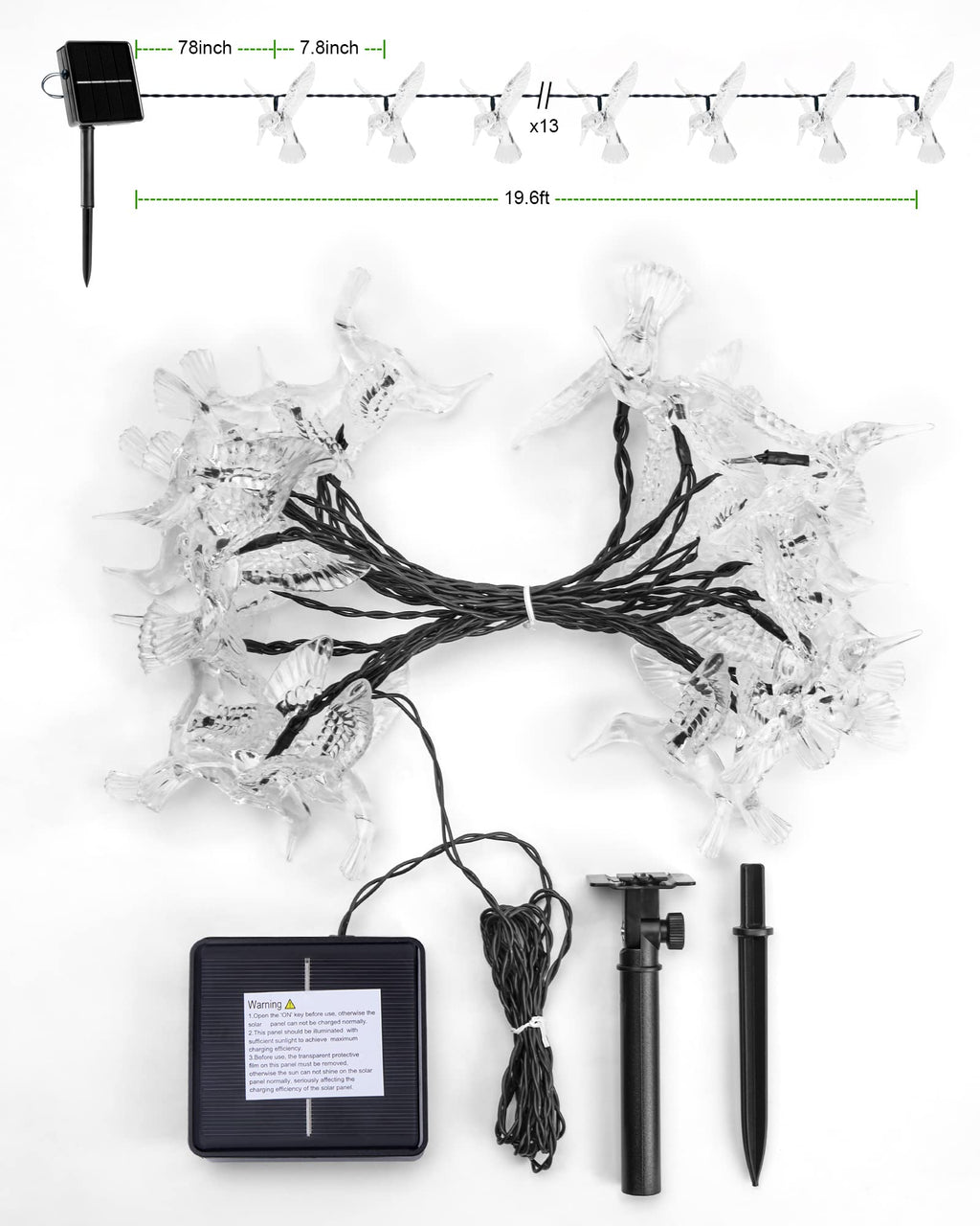 1 x 19 Feet / 20 LED / Hummingbird / Warm White