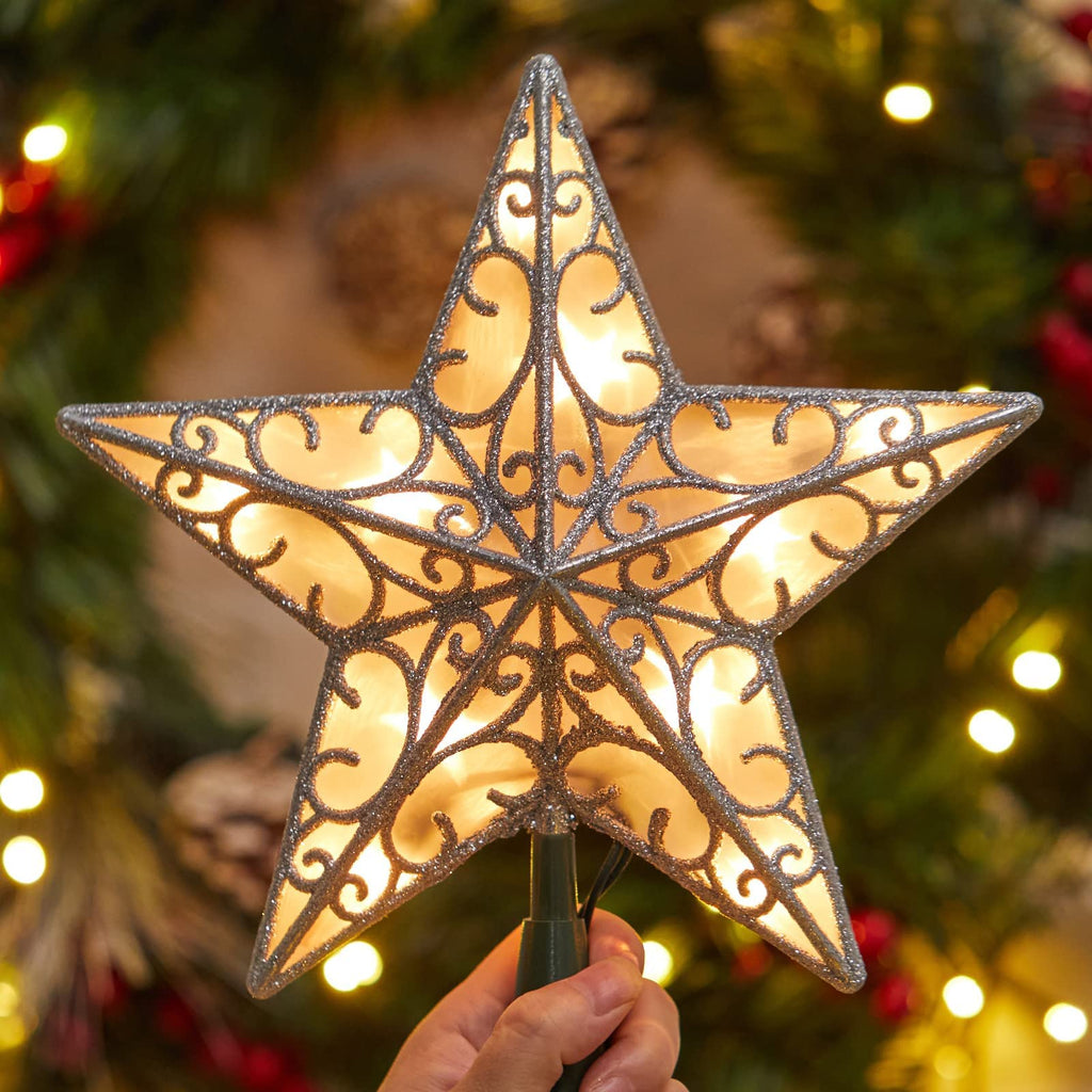 9.5 Inches / 10 Bulbs / Silver Metal Star