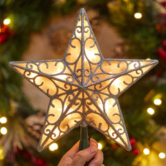 9.5 Inches / 10 Bulbs / Silver Metal Star