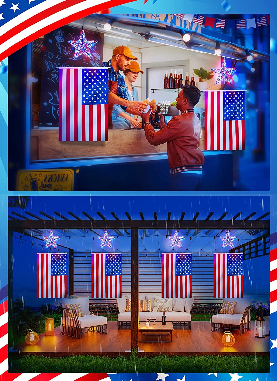 Iron Star American Flag Lights, USB Operated, Independence Day