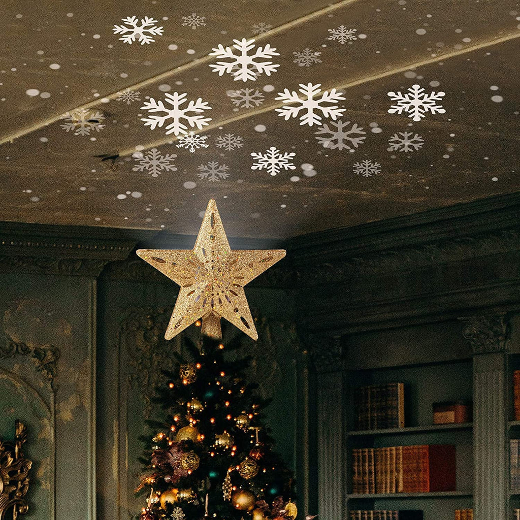 10 Inches / Golden Star Topper / Snowflake Projection