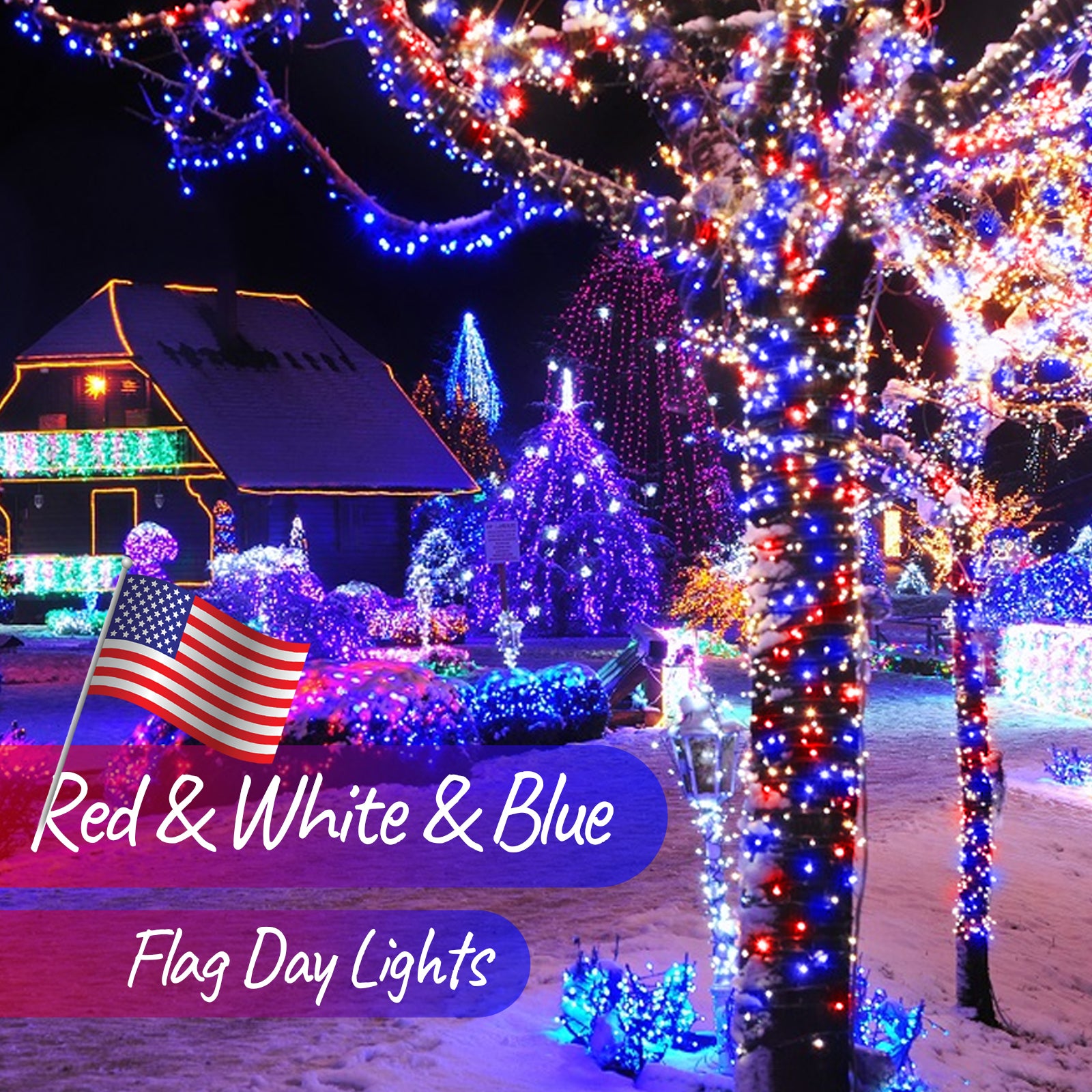 1 x 25 Feet / 100 Bulbs / Red White and Blue