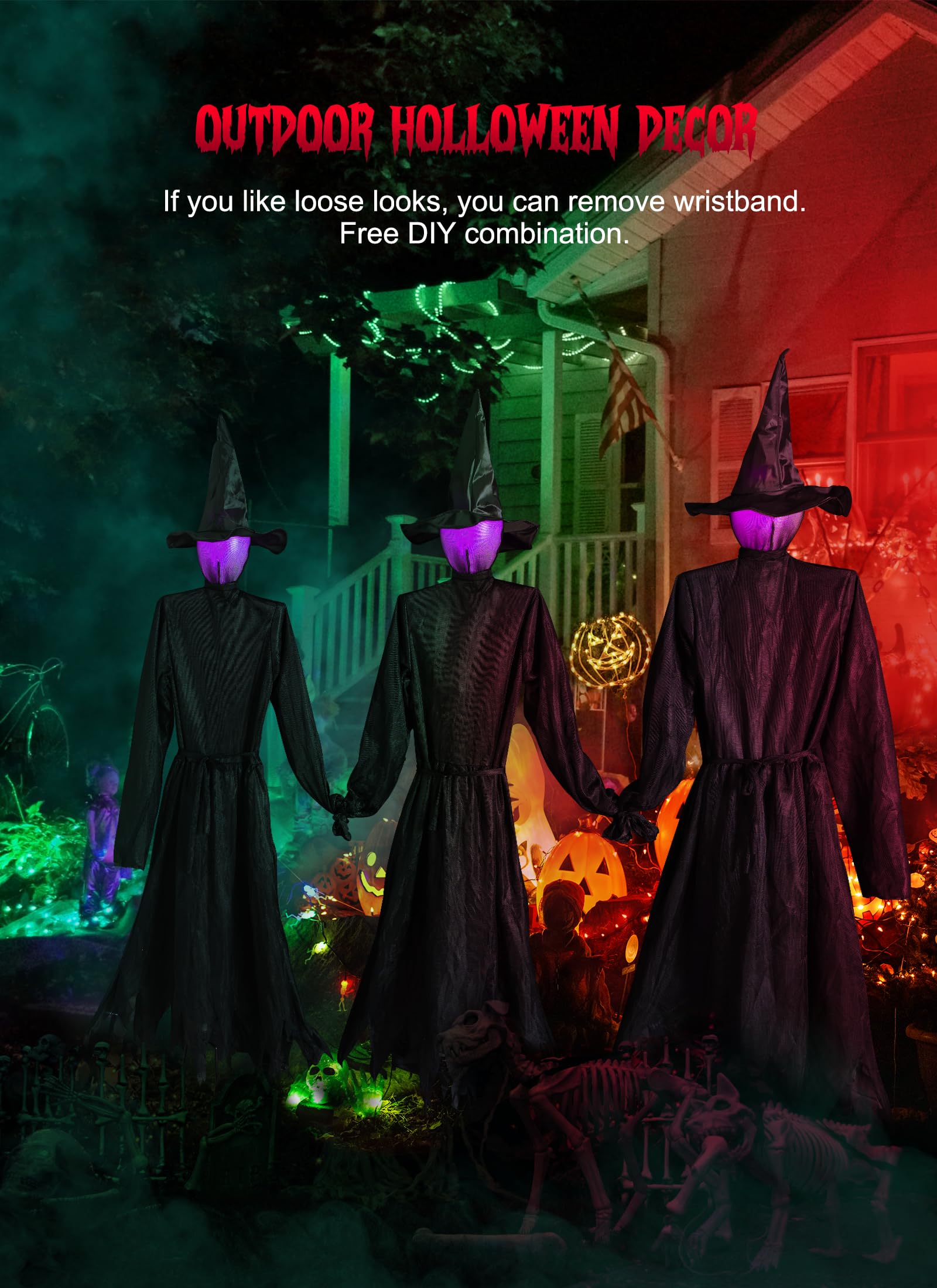 Halloween Battery Operated LED Witches with Stakes & Scary Screaming, 3PC